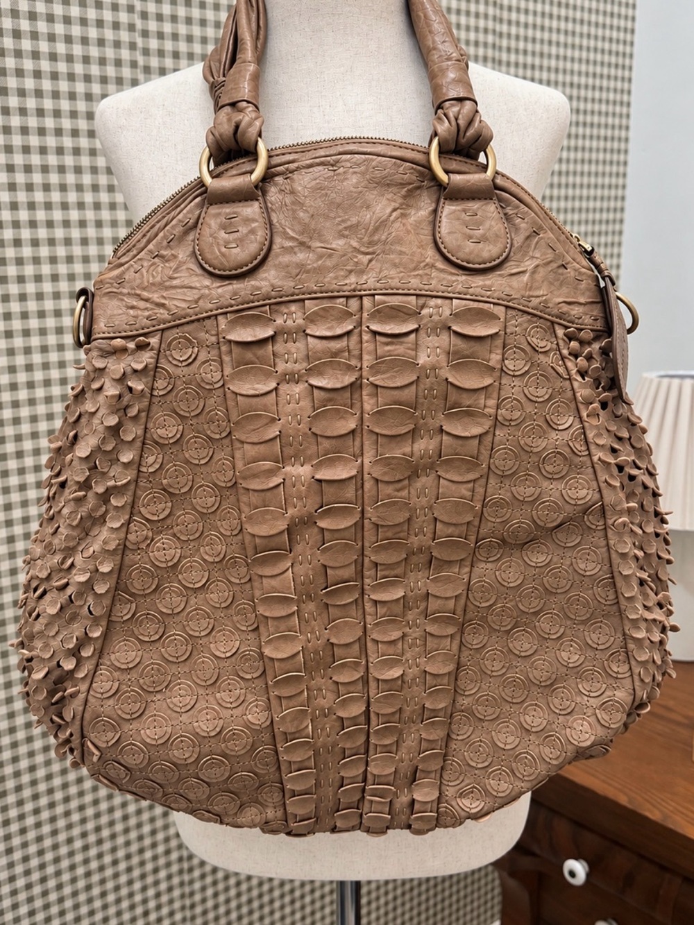 RARE David & Scotti Italian Leather Hobo Bag Woven Coin Textured Boho